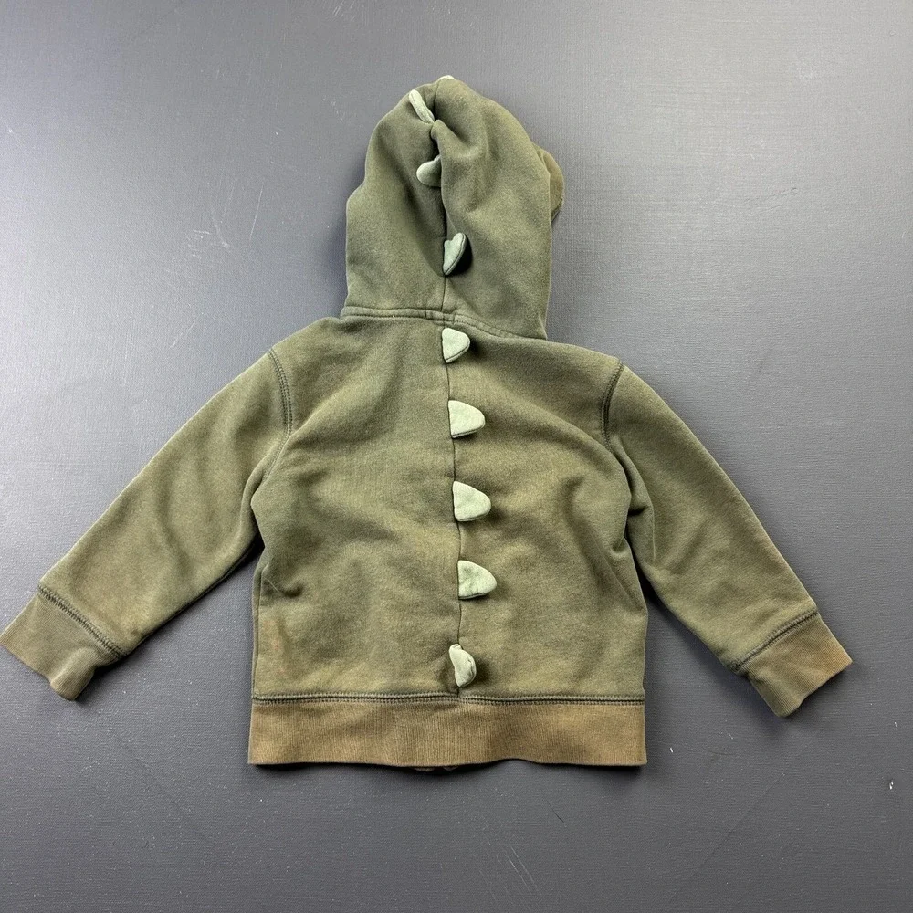 Baby Gap Hoodie Toddler Boy 2T Green Dinosaur 3D Spikes Fleece Zip Up Sweatshirt